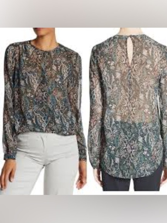 Veronica Beard Tops - Veronica Beard Paisley Long-Sleeve Twist Front High-Low 100% Silk Blouse